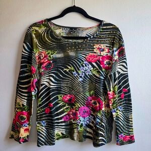 Vintage Y2K Sacred Threads Beaded Floral Zebra Top – XL